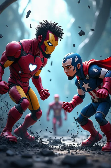 Skin cells wearing Avengers clothing fighting with black ink, animated characters