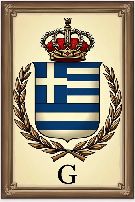  I want you to create a formal coat of arms for the GIN (  National Intelligence Office ) From the Kingdom of Greece from 1880 ,  I want the symbol to be the flag of the Kingdom of Greece in the center and have the acronym G at the bottom.I.m