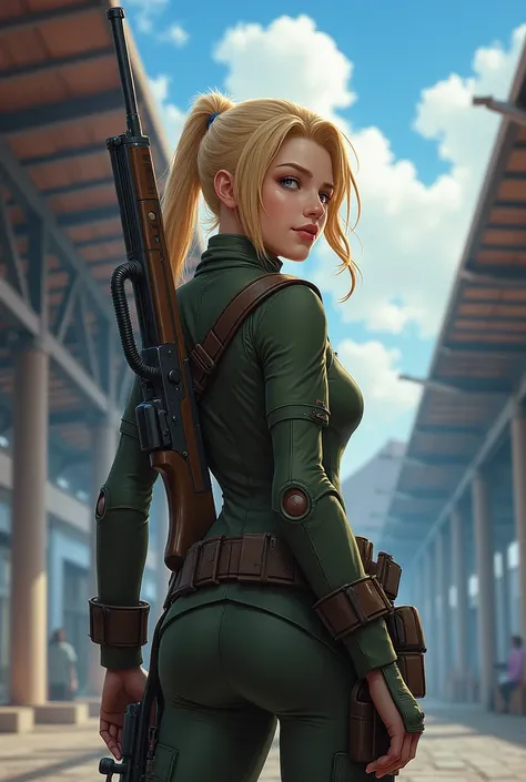  Masterpiece,  of the highest quality,  high resolution ,  Magic the Gathering style, Riza Hawkeye , sniper, open plan, concentrated, roof, you can see the sky