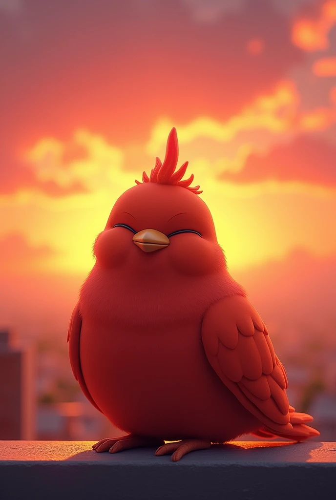 Just a chili pigeon on the background of the sunset is smiling relaxed