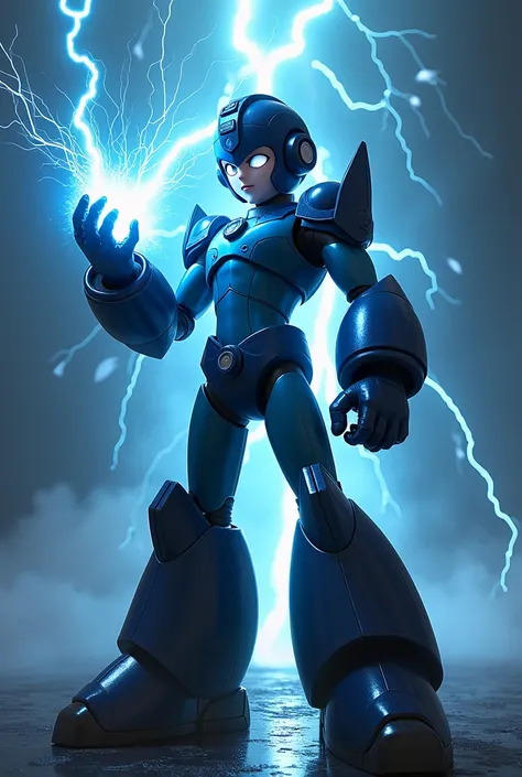 Megaman in black with lightning in hand 