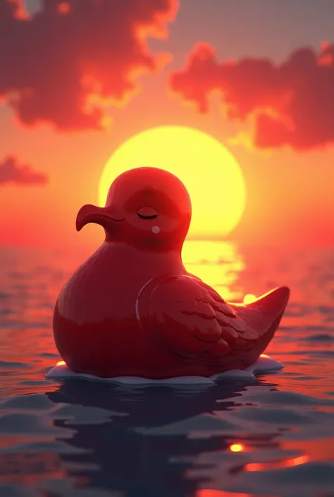 Just a chili dove on the background of the sunset and the sea is smiling relaxed like just a chill guy