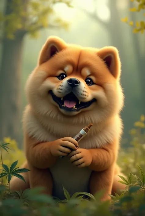 Chow Chow dog smoking a joint