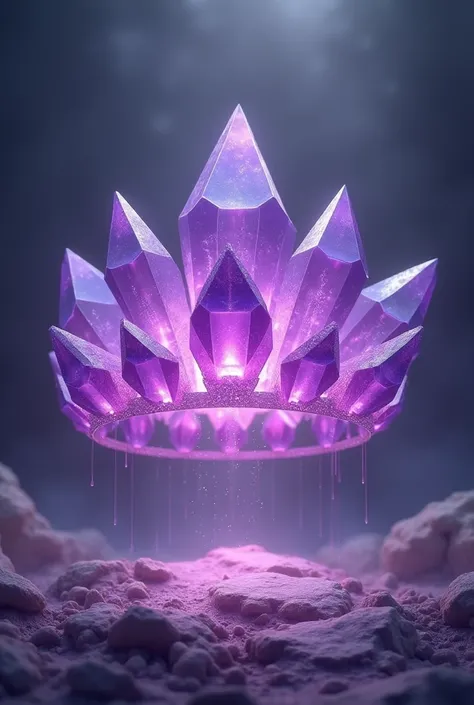 12 purple crystalline fragments ,  floating in the air coming together to form a crown