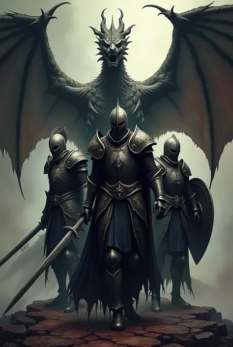 I want a tattoo design for knights from Darks Souls with a dragon behind them
