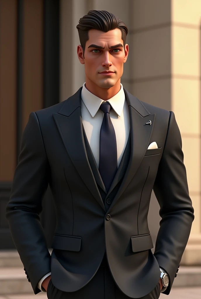 3D animated image of handsome man dressed elegantly 