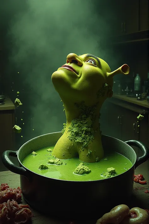  To make a green shrek stew ,  it is necessary to remove the skin of Shrek and remove the fat and organs.  It is important to do this cleanly ,  so that the meat does not become bitter or lose its softness .  green stew made with green shrek meat , lots of...