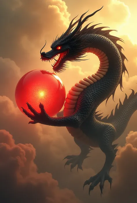 Black Chinese dragon holding red plexiglass,Golden Clouds