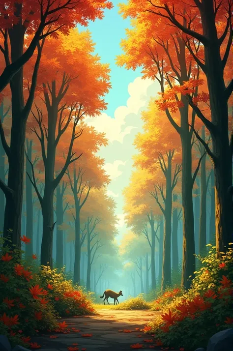 A photo for an animated series that shows a beautiful forest in autumn viewed from the outside and at the top a title that speaks of conflict and chaos