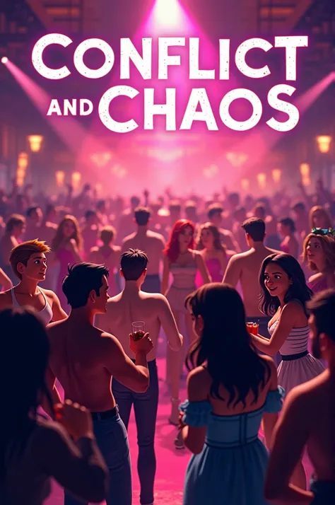 A photo for an animated series that shows an incredible party and on the top a title that says conflict and chaos