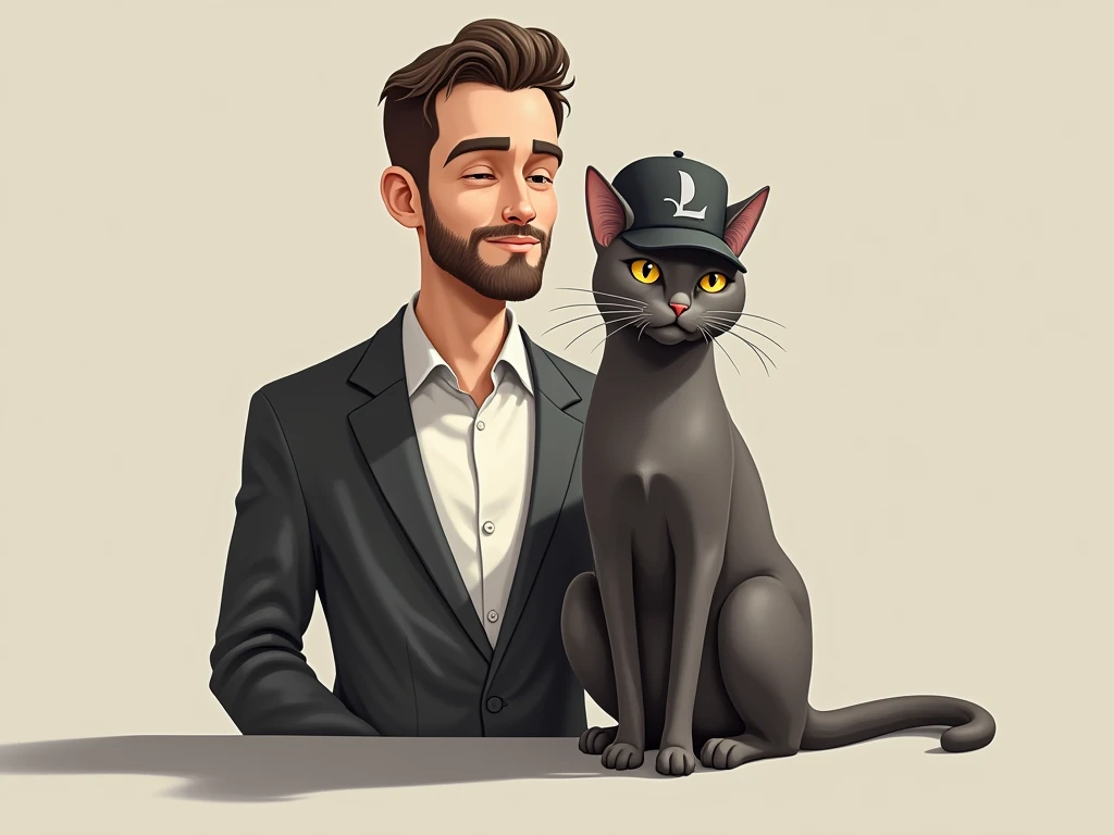 Add Lugo Cap Cat professionally next to the man and have a shadow