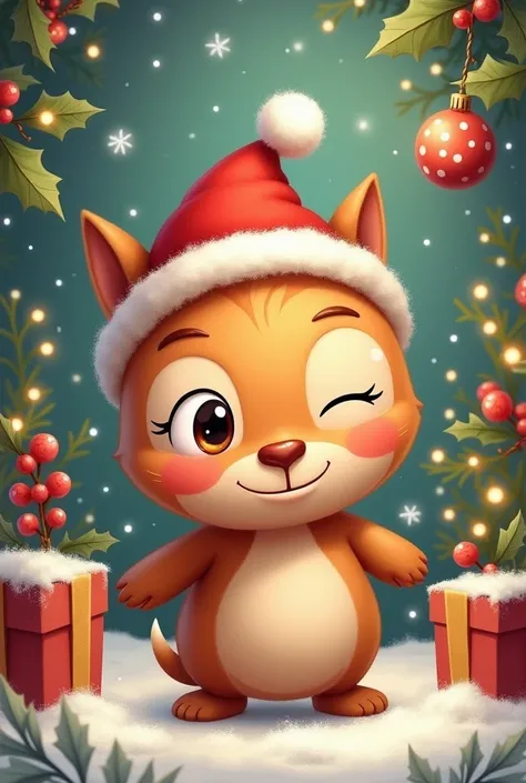 Generate a simple cartoon Christmas drawing
size a3, round head, big eyes