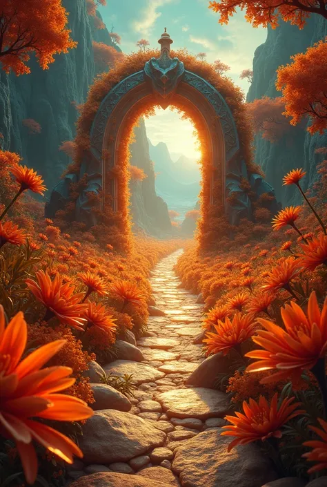 an orange garden and a door to another reality 