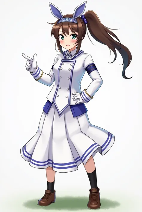 score 9, score 8 up, score 7 up, detailed background, shiny skin,king halo(umamusume), cheer, stadium, sweat, blush, standing, cowboy shot,,, def, ear covers, official alternate costume, side ponytail, hairband, long sleeves, armband, white gloves, white j...