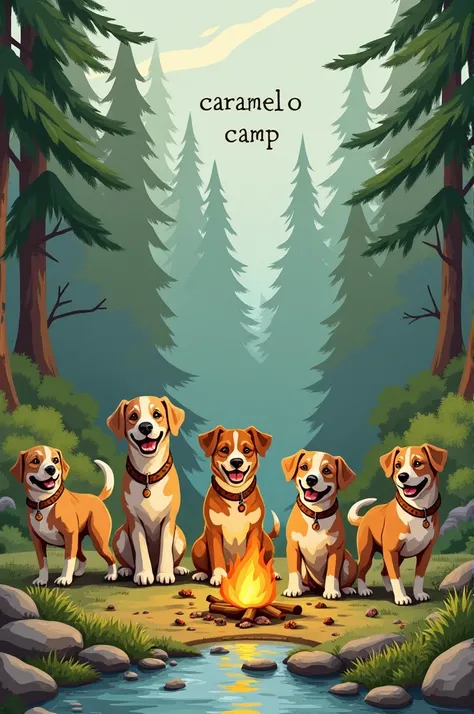  A photo written  ( Caramelo Camp  )  with an image of dogs going camping