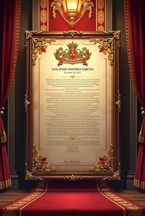 Hey, I need an image of an oath not to take with the name Luis Ángel Ramírez García for s starting from December 15, 2024 to December 15, 2027, as a royal oath
