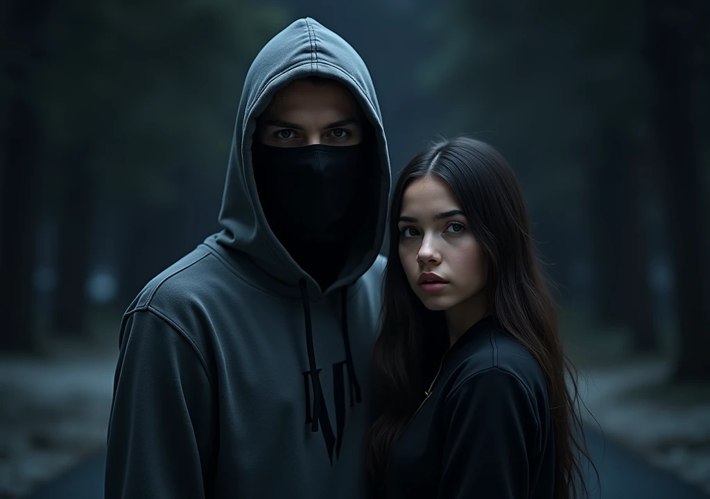 Alan walker con barbijo y una chompa , y una chica de frente, black night y con el logo de W 