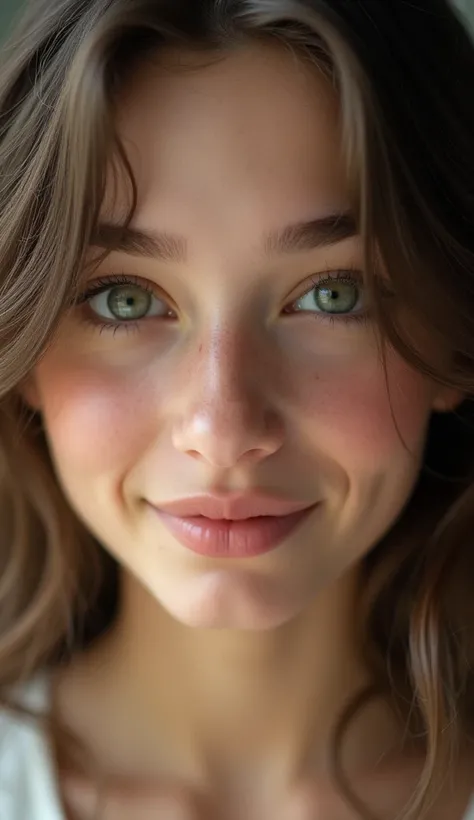 innocent face, face-length 1.3 times the face-width, almond-shaped eyes, squared face-shape, high cheekbones, naturally wavy hair, light-green eyes, high-res, masterpiece, best quality, intricate details, very detailed, sharp focus, detailed skin, realisti...