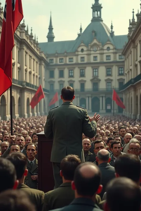 Play Hitler giving a speech in the Plaza Mayor in Madrid