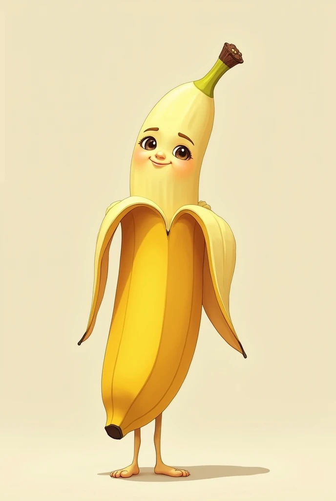 A banana whit a human face and feet and is 20 years old and not peeled 