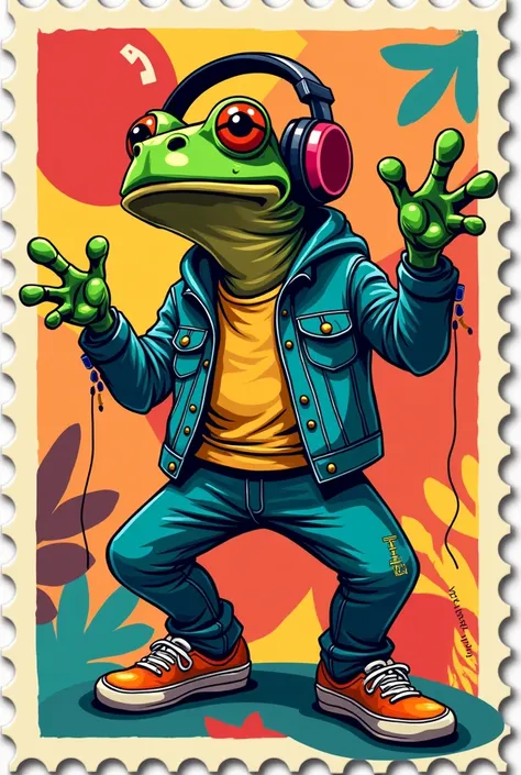 Nft crée moi grenouille rappeur style pop art en timbre postal  humain 