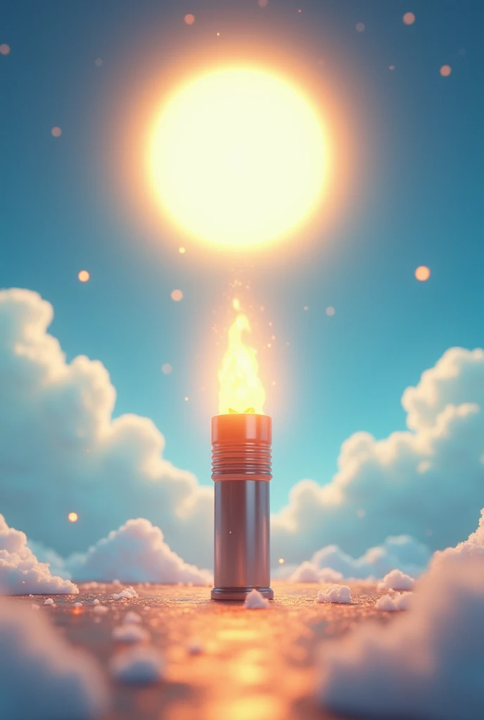 Animated image of A sun shining on a burning flashlight