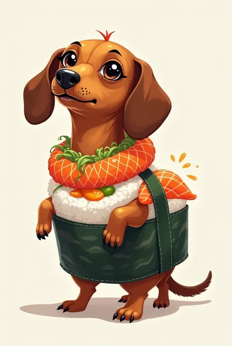 Sausage dog with a sushi costume