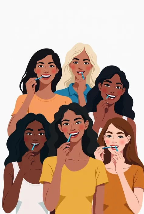  image of women of different ethnicities flossing, Brazilian tanganazos white background 