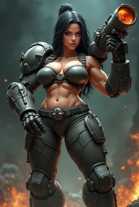 Woman chibi  powerfull  canon gun  armor protction  bodybuilder scary  penis