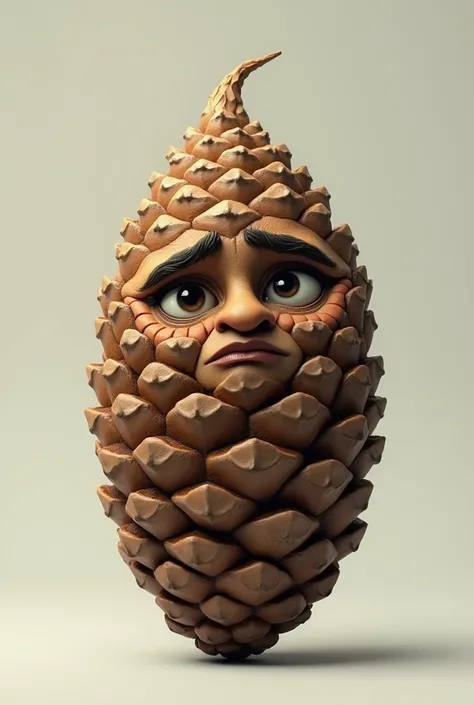 A pine cone with a simple and serious face