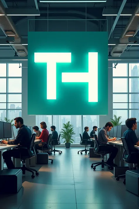 Draw a media office, let journalists work in this office, and have a huge TurkuazHaber sign on the sign inside the office.  The letters T and H in the text should be written in capital letters.  Do not use q in the text, use the letter k instead of q.