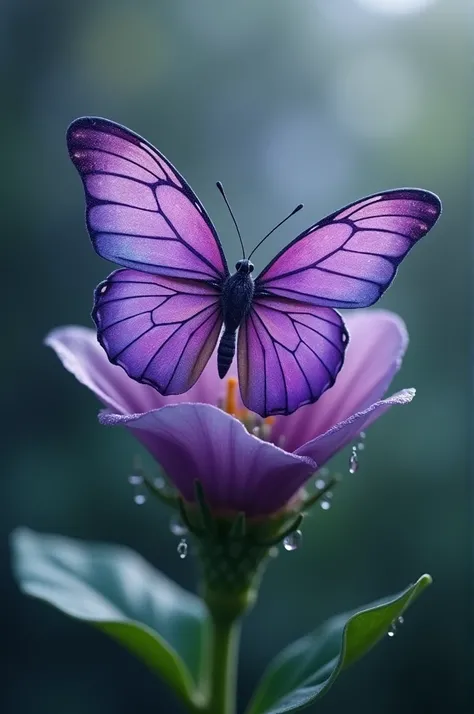 Purple butterfly on green flower 