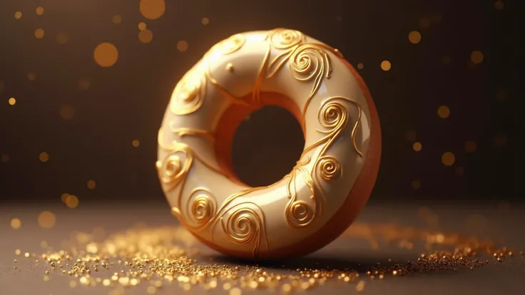 Refined and luxurious designs for gourmet donut shops, A gold donut icon with a delicate swirl or intricate pattern, Black, gold, cream, and deep brown.