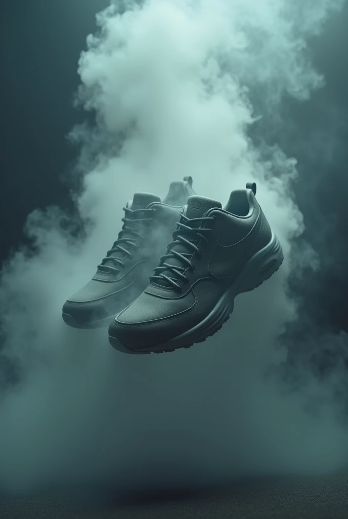 Smoke sneakers :  Footwear that doesnt seem to touch the ground ,  wrapped in a dark mist that completely hides the feet.