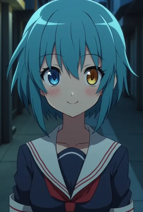 Screenshot of Tokyo Revengers
A girl film aqua blue cut style tomboy girl hair omega body torn eyes the left eye is blue and the right yellow one with very beautiful fair skin has a cheerful expression she has the opposite of the uniform of the Tokyo Reven...