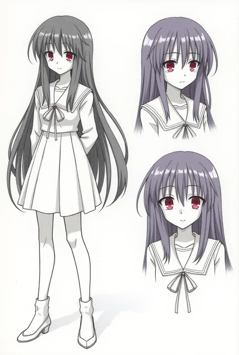 multiple views, pencil sketch, (sketch:1.25),A girl with red eyes long black hair and a girl with red eyes dark purple hair madoka magica 