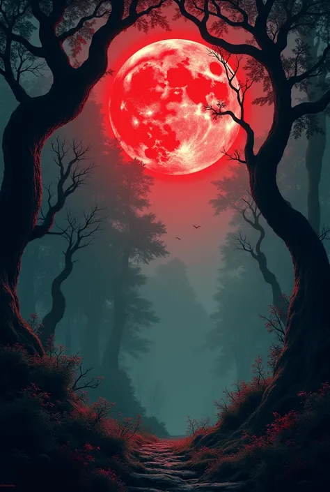 Partly red moon, in a forest setting!

