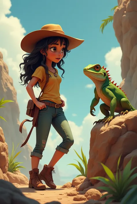 AN IGUANA SAID Lilas promise
“Dont worry!!” said Lila with a courageous smile .  “Ill get your food back .” With the well-fitting hat on your head!, started climbing the rock .