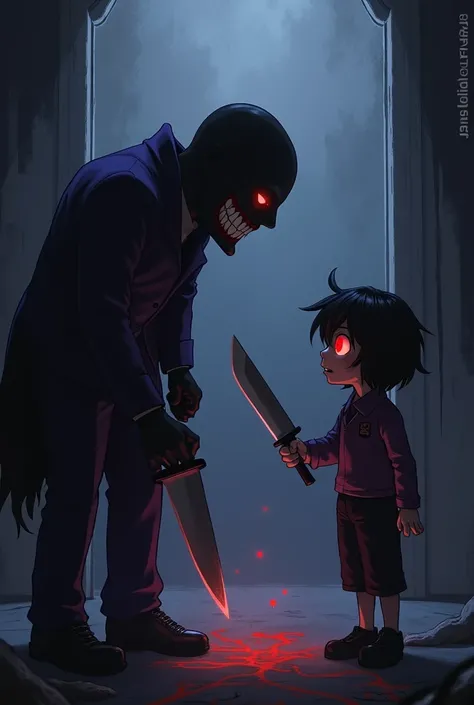 William Afton and Chara from Undertale with knives

