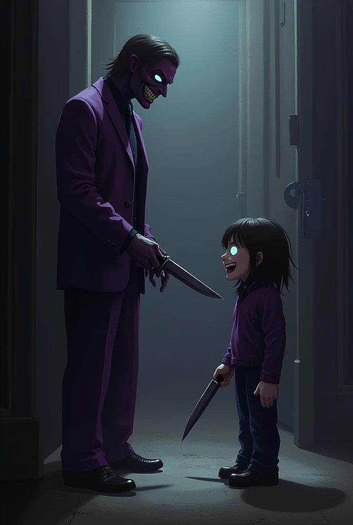 William Afton and Chara from Undertale with knives

