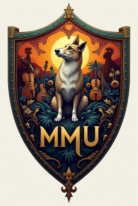  Create a shield for a band that has the initials  "mmu" and with a representative animal  , el significado de mmu es mundo musical unido  que las letras mmu que resalten y que tenga todo el escudo una variedad de colores no muy llamativo pero elegante  no...