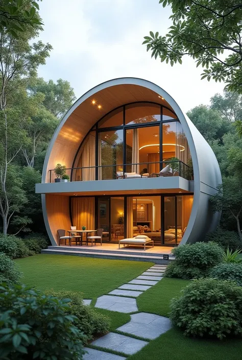 A concept for a 2-level room house and its structure is semi-circular
