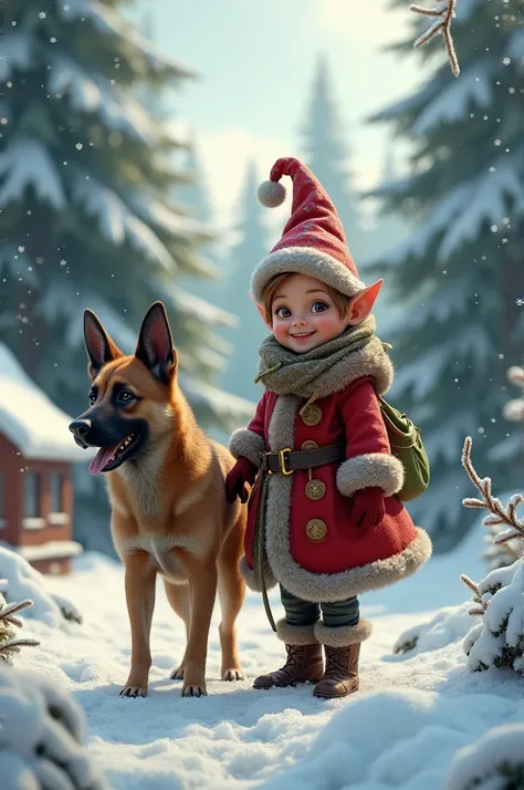 Lutin de Noël avec malinois réaliste