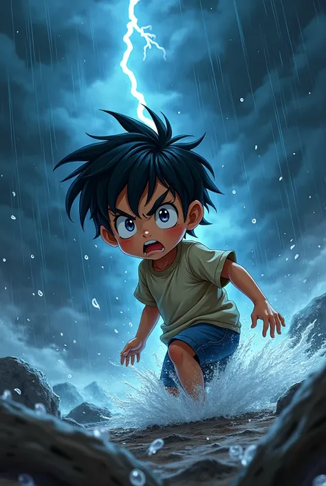 Create a boy in the storm in anime

