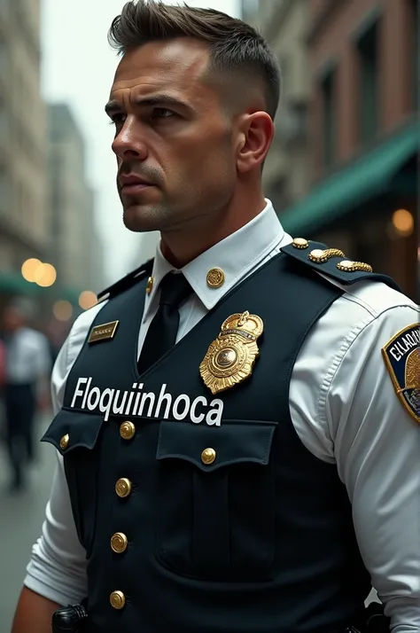  A white cop, with the name "Floquinhoca " Big in the vest  