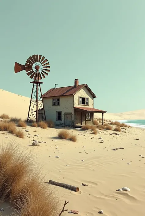 House on the edge of the deserted beach 