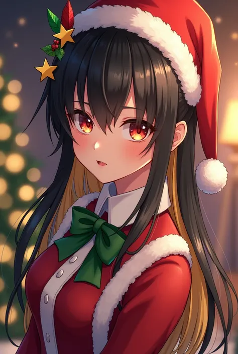 S dressed for Christmas with stars play on the head High resolution, long hair, long hair,  black hair,  blonde hair , 