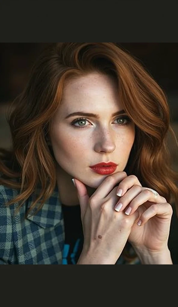 Karen Gillian, half body, long red hair, red lips, detail expression, in love, soft lighting, brush effect, circus background,