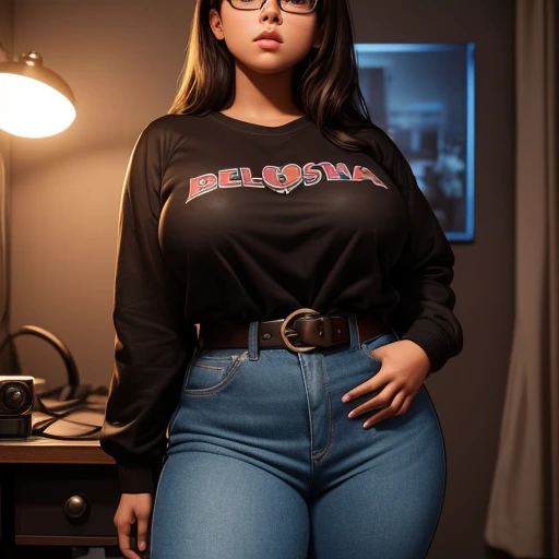 90s dark vintage film style, A petite cute slightly chubby macromastia size breasts Mexican nerdy emo teen, short volumetric brown hair, beautiful detailed brown eyes, cutely detailed lips, cute highly detailed eyes and face, round shape face, mega voluptu...