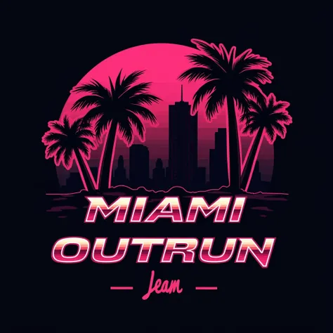 Create a new female volleyball team from Miami Florida. The logo design is combining the city, the volleyball and synthwave. The logo design is focusing on volleyball element. The colour is dominate by black and pink. Write this under the logo "Miami Outru...